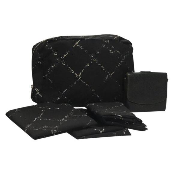 CHANEL Pouch Nylon Grained Calf Skin 2Set Black Silver CC Auth bs28342 - Picture 1 of 16